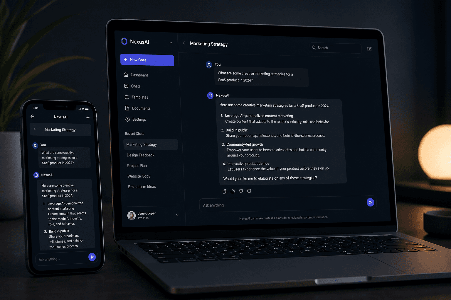 An AI chat assistant we built, shown on a laptop and phone