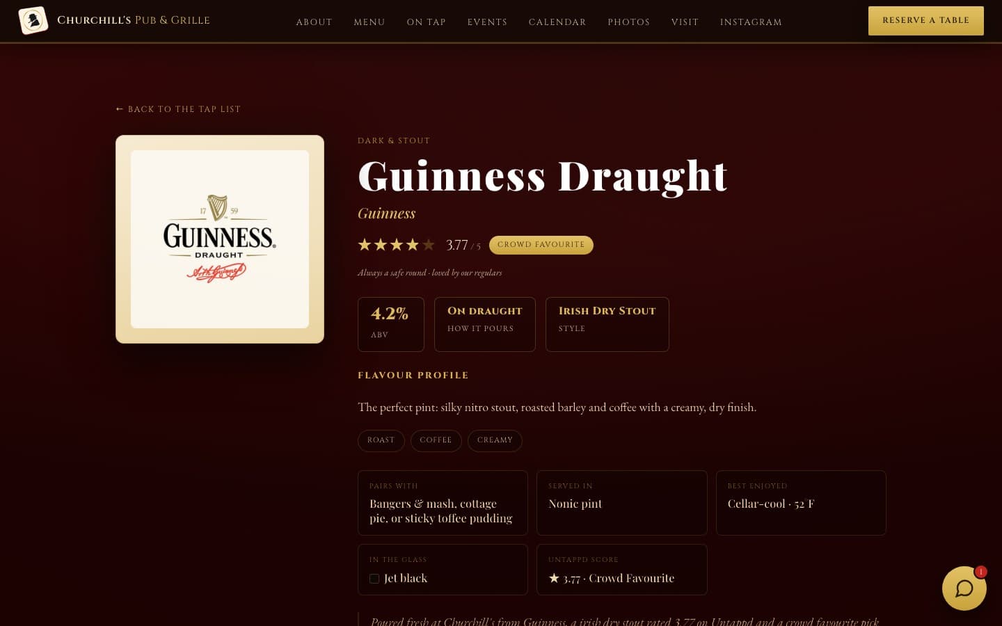 A tap detail view in the concept demo, one for every pour on the board