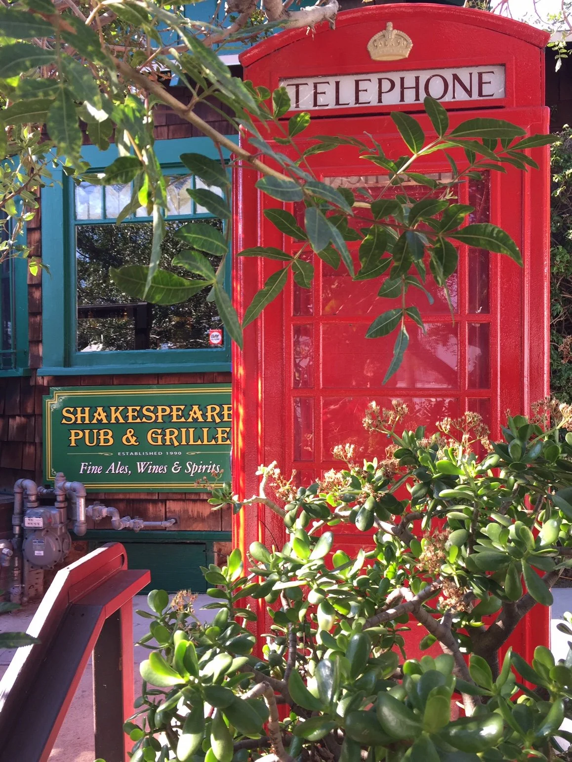 The red telephone box outside the Shakespeare Pub